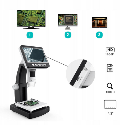 Mikroskop cyfrowy 1000x wyświetlacz LCD IPS 1080P