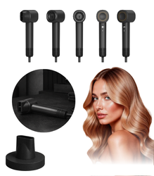 SUSZARKA DO WŁOSÓW 5w1 CZARNA WIELOFUNKCYJNA 3 PRĘDKOŚCI NAWIEWU 3 POZIOMY TEMPERATURY ZIMNY NAWIEW JONIZACJA DO SUSZENIA LOKÓW WYGŁADZANIA