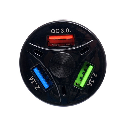 Ładowarka samochodowa  QUICK CHARGE 3 porty USB LED KD1238