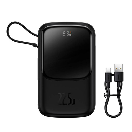 Powerbank Baseus Qpow Pro z kablem USB-C, USB-C, USB, 10000mAh, 22.5W (czarny)