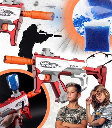 PISTOLET NA KULKI ŻELOWE CZERWONY WYRZUTNIA KARABIN AUTOMATYCZNY AKUMULATOROWY OKULARY POJEMNIK KULKI ŻELOWE 10000 SZT. DLA DZIECI DO ZABAWY