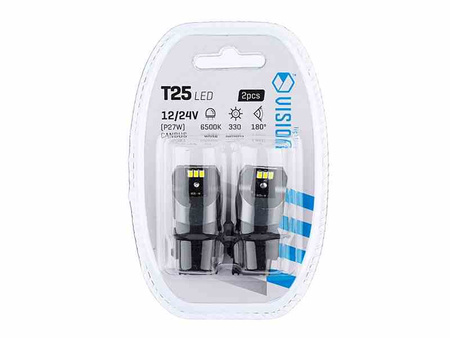 Żarówka VISION P27W (T25) 12/24V 6x 3020 SMD LED, nonpolar, CANBUS, biała, 2 szt.