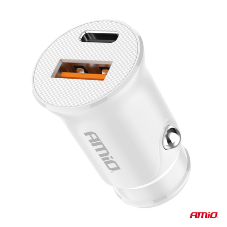 Ładowarka samochodowa USB-A + USB-C 20W AMIO-03877