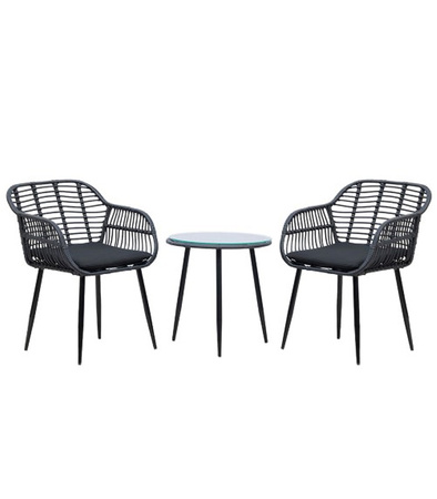 ZESTAW MEBLI OGRODOWYCH NAPOLI CZARNY KRZESŁA STOLIK PODUSZKI SZKŁO HARTOWANE TECHNORATTAN BOHO PLECIONKA