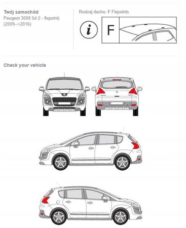 Bagażnik dachowy belki fuse Peugeot 3008 5d