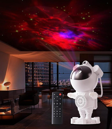 PROJEKTOR GWIAZD ASTRONAUTA Z PILOTEM LAMPKA NOCNA LED GŁOŚNIK BLUETOOTH EFEKTY ŚWIETLNE TIMER
