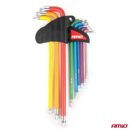 Klucze TORX extra długie zestaw imbusy zestaw 9 szt. S2 AMIO-04301