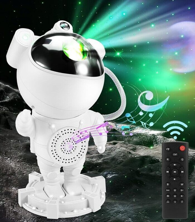 PROJEKTOR GWIAZD ASTRONAUTA Z PILOTEM LAMPKA NOCNA LED GŁOŚNIK BLUETOOTH EFEKTY ŚWIETLNE TIMER