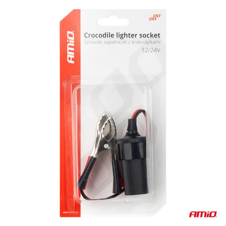 Adapter krokodylki do gniazda zapalniczki 12V 24V 15cm AMIO-03803