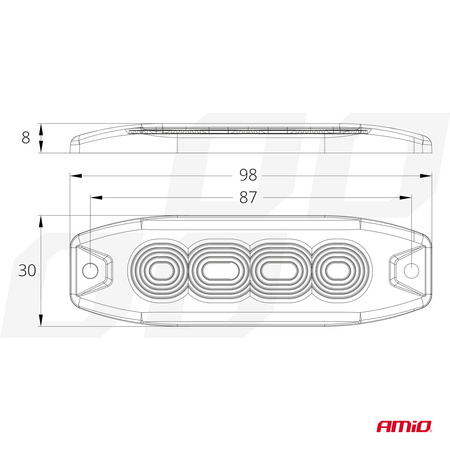 Lampa błyskowa ostrzegawcza płaska 4 LED R65 R10 12-24V AMIO-02298
