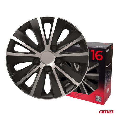 Kołpaki samochodowe 4szt. komplet Rapide czarno srebrne 16" cali COLOR BOX