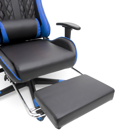 FOTEL GAMINGOWY Z PODNÓŻKIEM NIEBIESKI KUBEŁKOWY PIKOWANY BIUROWY MASAŻER GRACZA OBROTOWY NOWOCZESNY DLA GRACZA