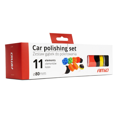 Zestaw gąbek do polerowania gąbki polerskie 9 el.+ dysk 80 mm + adapter M14 AMIO-02647