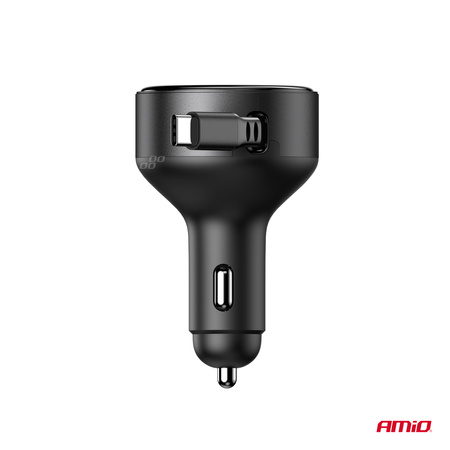 Ładowarka samochodowa ze zwijanym kablem typu C + USB-C 12V 24V 60W AMIO-04368