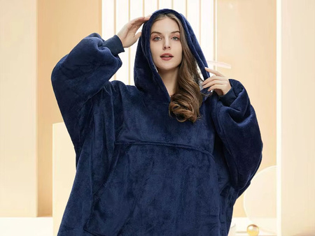 BLUZOKOC GRANATOWY PONCZO BLUZA Z KAPTUREM KIESZEŃ KANGUR POLAR OVERSIZE 100% POLIESTER DLA MŁODZIEŻY DOROSŁYCH