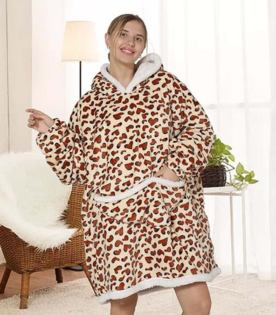 BLUZOKOC LAMPART PONCZO BLUZA Z KAPTUREM KIESZEŃ POLAR OVERSIZE W CĘTKI 100% POLIESTER DLA MŁODZIEŻY DOROSŁYCH