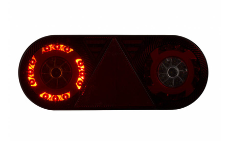 Lampa zespolona tylna z trójkątem odblask. HOR 105, STELLA, diodowa 12/24 V, lewa (6-funkcyjna, przewód okrągły 6x0,5 mm2, długość 2 m)