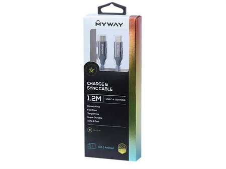 Kabel MYWAY do ładowania i synchronizacji, w oplocie z mikrofibry, 120 cm, USB-C > Lightning