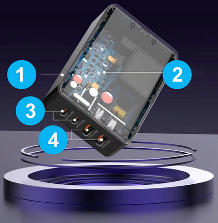 Ładowarka zasilacz 65W 4x USB TYP C PD QC LCD LED