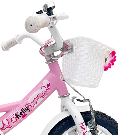 ROWEREK DZIECIĘCY 12 CALI RÓŻOWY DZWONEK HAMULEC KOSZYK BAGAŻNIK KOŁA BOCZNE KOŁA DRĄŻEK DLA DZIECI