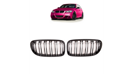 Grill sportowy podwójne żeberka Matt Black  BMW 3 (E90) Sedan (E91) Touring Facelift 2008-2011
