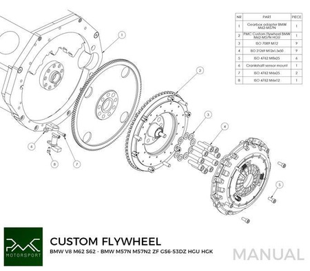 Koło zamachowe do konwersji BMW M62 - BMW M57N HGU HGK - 240mm / 9.45"