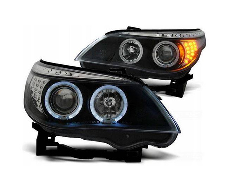Reflektory Lampy przednie BMW E60/E61 BLACK RINGI
