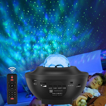 PROJEKTOR GWIAZD MUZYCZNY LAMPKA NOCNA STAR LED USB+PILOT