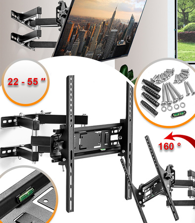 UCHWYT DO TELEWIZORA LCD 26 - 55″ U5 WIESZAK DO TV OBROTOWY MOCNY DO 50 KG Z REGULACJĄ NACHYLENIA