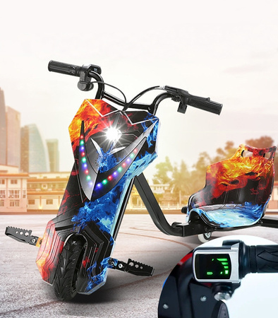 TRÓJKOŁOWY GOKART ELEKTRYCZNY SKUTER POJAZD DESKOROLKA HULAJNOGA DRIFTUJĄCA REGULOWANA LED WYŚWIETLACZ KLAKSON BLUETOOTH DLA DZIECI MŁODZIEŻY