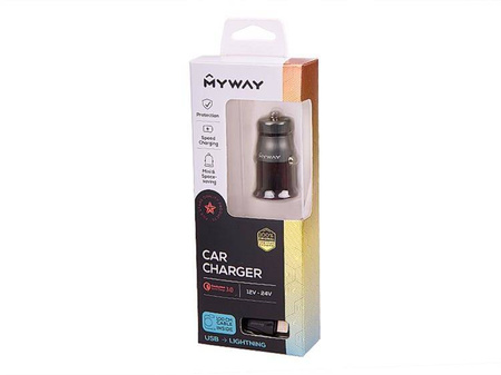Ładowarka MYWAY 12/24V QC3.0 1x USB + kabel USB > Lightning