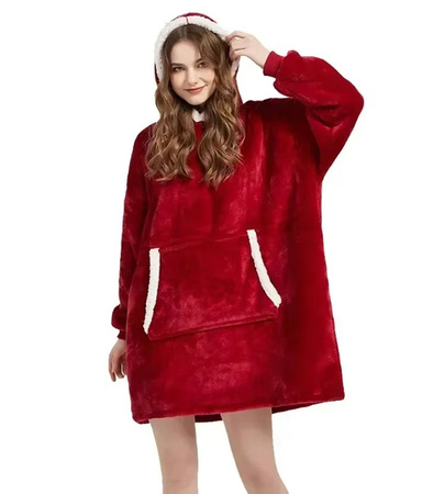 BLUZOKOC CZERWONY PONCZO BLUZA Z KAPTUREM KIESZEŃ KANGUR POLAR OVERSIZE 100% POLIESTER DLA MŁODZIEŻY DOROSŁYCH
