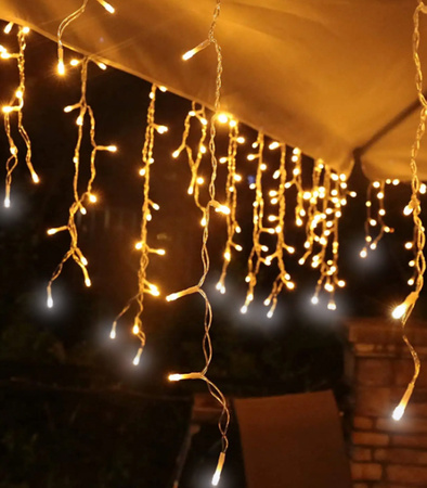 LAMPKI ZEWNĘTRZNE SOPLE 300 LED CIEPŁA BIEL 12M EFEKT FLASH KURTYNA GIRLANDA OŚWIETLENIE ŚWIĄTECZNE