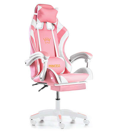 FOTEL GAMINGOWY Z PODNÓŻKIEM RÓŻOWY BIAŁY KUBEŁKOWY BIUROWY OBROTOWY REGULOWANY NOWOCZESNY MASAŻER DLA GRACZA DZIECI MŁODZIEŻY