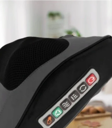 MASAŻER SAMOCHODOWY CZARNY 3 STOPNIE REGULACJI MASAŻU MASAŻER ELEKTRYCZNY PODUSZKA MASUJĄCA CIAŁO FUNKCJA GRZANIA MASAŻ UGNIATAJĄCY MASAŻ CIEPŁEM