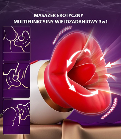 MASAŻER EROTYCZNY USTA Z JĘZYKIEM WIBRATOR MASTURBATOR 3 POZIOMY SSANIA 10 RODZAJÓW WIBRACJI WODOODPORNY