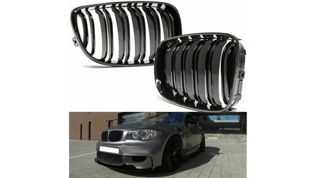 Grill sportowy podwójne żeberka Gloss Black  BMW 1 (E81, E87) Hatchback 1 (E88) Cabrio 1 (E82) Coupe Facelift 2007-2011