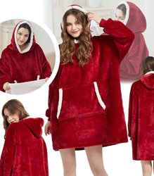 BLUZOKOC CZERWONY PONCZO BLUZA Z KAPTUREM KIESZEŃ KANGUR POLAR OVERSIZE 100% POLIESTER DLA MŁODZIEŻY DOROSŁYCH