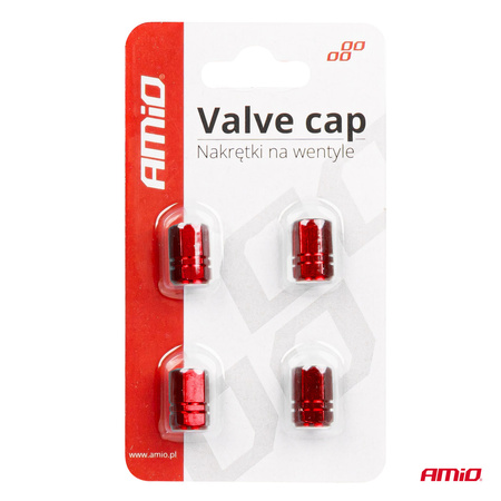 Aluminiowe nakrętki na wentyle kapturki czerwone 4 szt AMIO-02238