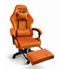 FOTEL GAMINGOWY Z PODNÓŻKIEM ZAMSZOWY POMARAŃCZOWY Z CZARNĄ RAMĄ ERGONOMICZNY NOWOCZESNY OBROTOWY WYSOKI METALOWA RAMA DLA GRACZA DZIECI MŁODZIEŻY