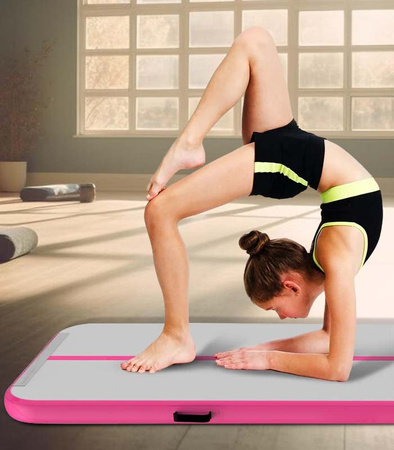 AIRTRACK 4 M RÓŻOWY GRUBOŚĆ 20 CM UDŹWIG 500KG ŚCIEŻKA AKROBATYCZNA MATA GIMNASTYCZNA MATERAC DMUCHANY MOCNY POMPKA TORBA DO ĆWICZEŃ ZABAWY DLA DZIECI DOROSŁYCH