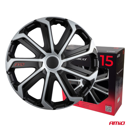Kołpaki samochodowe 4szt. komplet EVO czarno srebrne 15" cali COLOR BOX