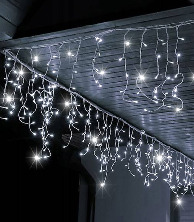 LAMPKI ZEWNĘTRZNE SOPLE 300 LED ZIMNA BIEL 12M EFEKT FLASH KURTYNA GIRLANDA OŚWIETLENIE ŚWIĄTECZNE