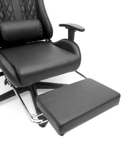 FOTEL GAMINGOWY Z PODNÓŻKIEM CZARNY KUBEŁKOWY PIKOWANY BIUROWY MASAŻER GRACZA OBROTOWY NOWOCZESNY DLA GRACZA