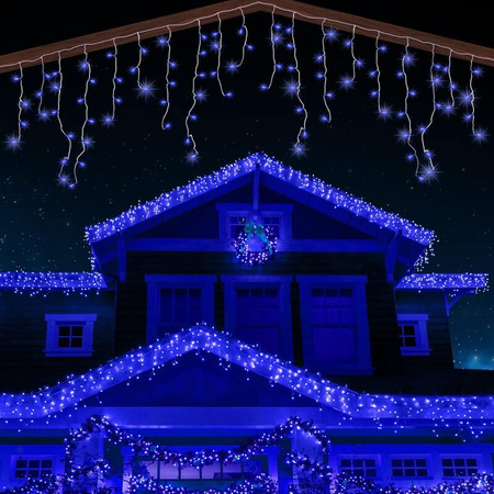 LAMPKI ZEWNĘTRZNE SOPLE 300 LED ZIMNA BIEL 12M EFEKT FLASH KURTYNA GIRLANDA OŚWIETLENIE ŚWIĄTECZNE