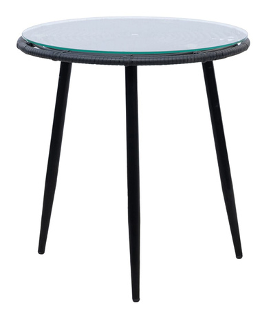 ZESTAW MEBLI OGRODOWYCH NAPOLI CZARNY KRZESŁA STOLIK PODUSZKI SZKŁO HARTOWANE TECHNORATTAN BOHO PLECIONKA