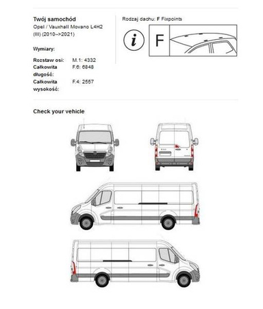 Platforma dachowa bagażowa Renault Master L4H2