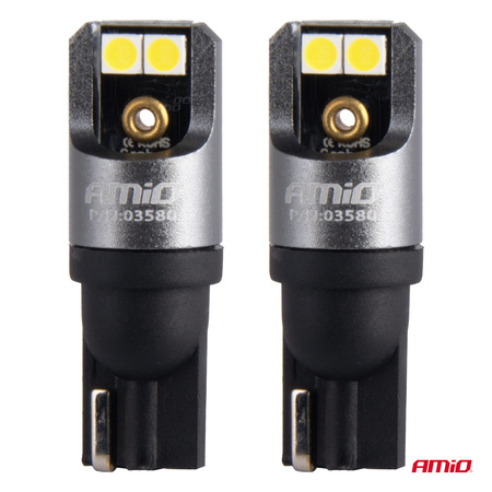 Żarówki LED FULL CANBUS PRO T10 W5W 4x3030 SMD białe 12V 24V AMIO-03580