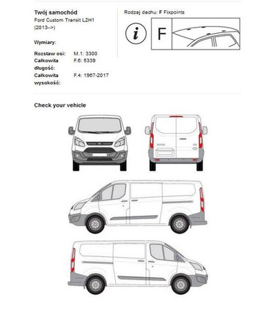 Platforma dachowa bagażnik Ford Transit Custom L2H1