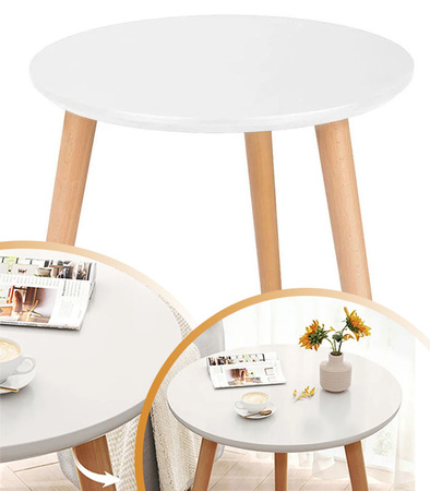 STOLIK KAWOWY OKRĄGŁY 40 CM DREWNIANY TRÓJNÓG DO SALONU STYL SKANDYNAWSKI